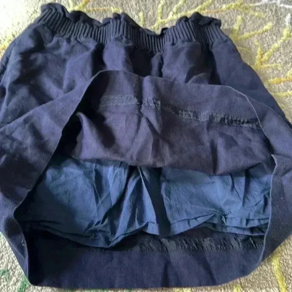 J.Crew elastic waist pocket paper bag style linen blend navy skirt 2